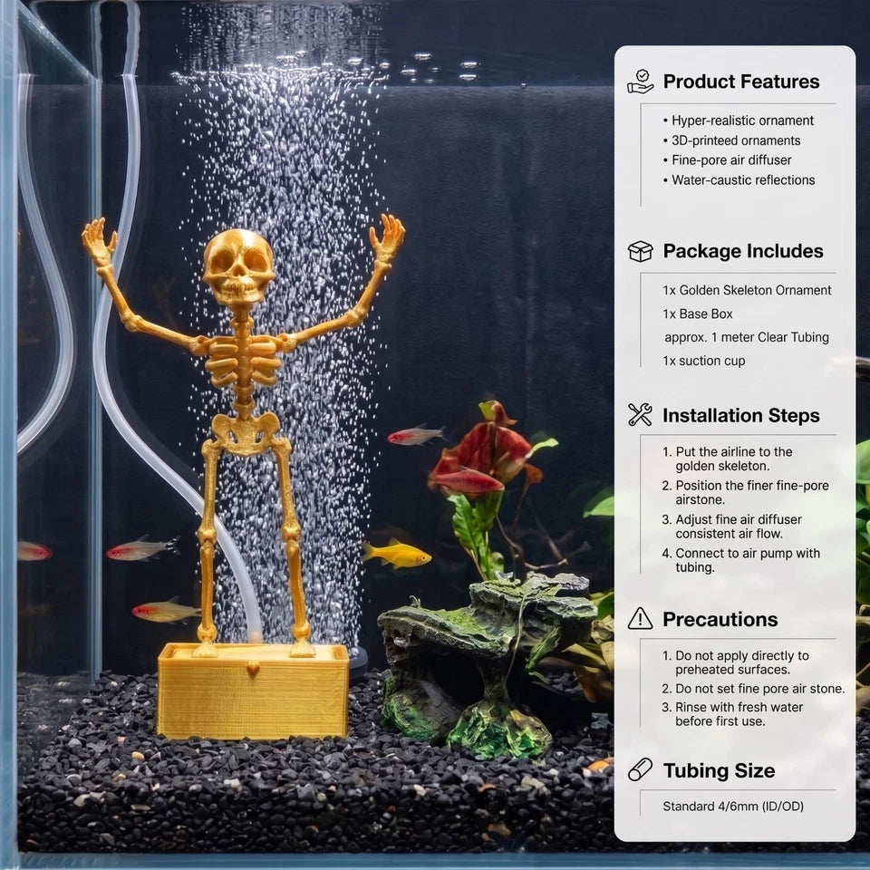 Gold Dancing Skeleton Aquarium Bubbler Air Stone Fish Tank