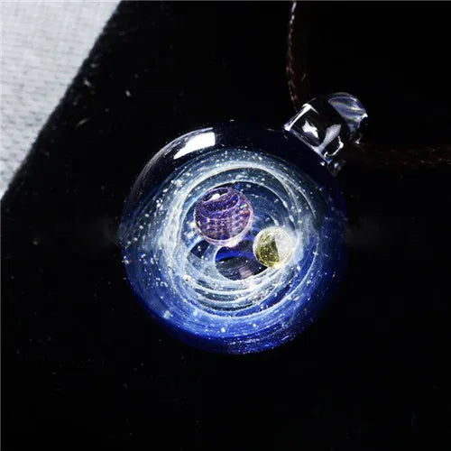 Universe Glass Bead Planets Pendant Necklace
