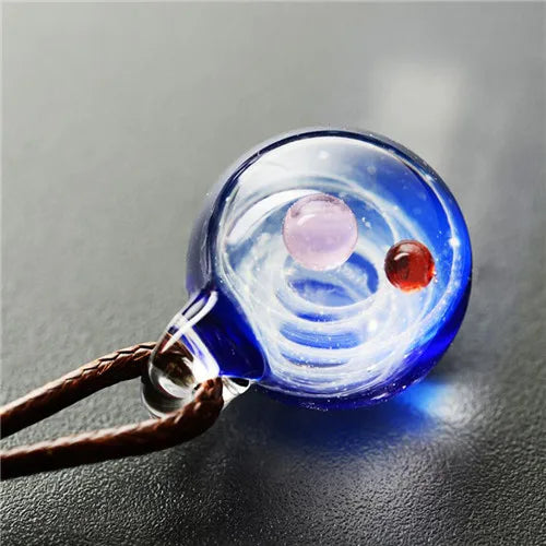Universe Glass Bead Planets Pendant Necklace