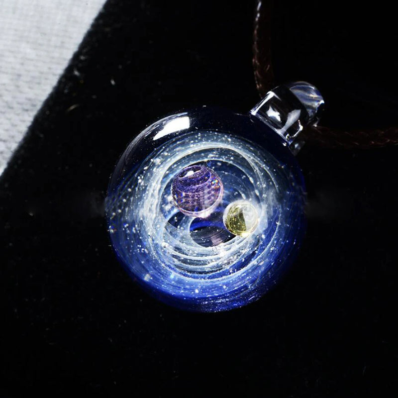 Universe Glass Bead Planets Pendant Necklace