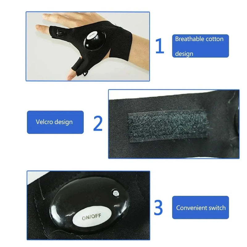 LED Flashlight Luminous Running Gloves