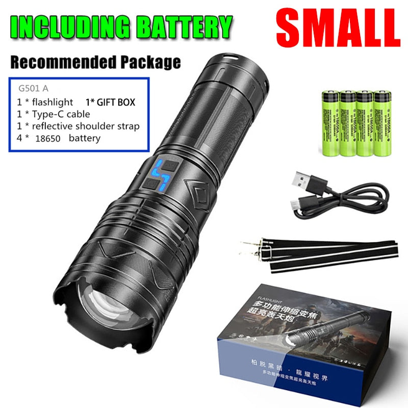 Powerful LED Flashlight Rechargeable Zoomable Torch