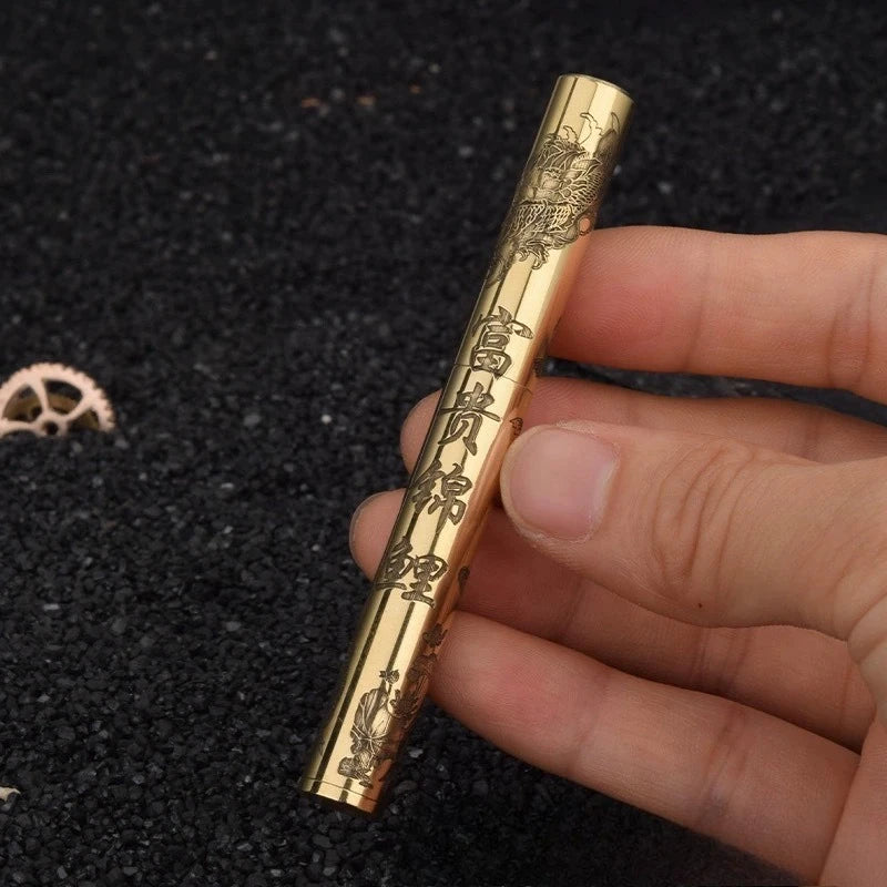 Panlong Stick Cylindrical Carving Surround Brass Portable Creative Kerosene Lighter
