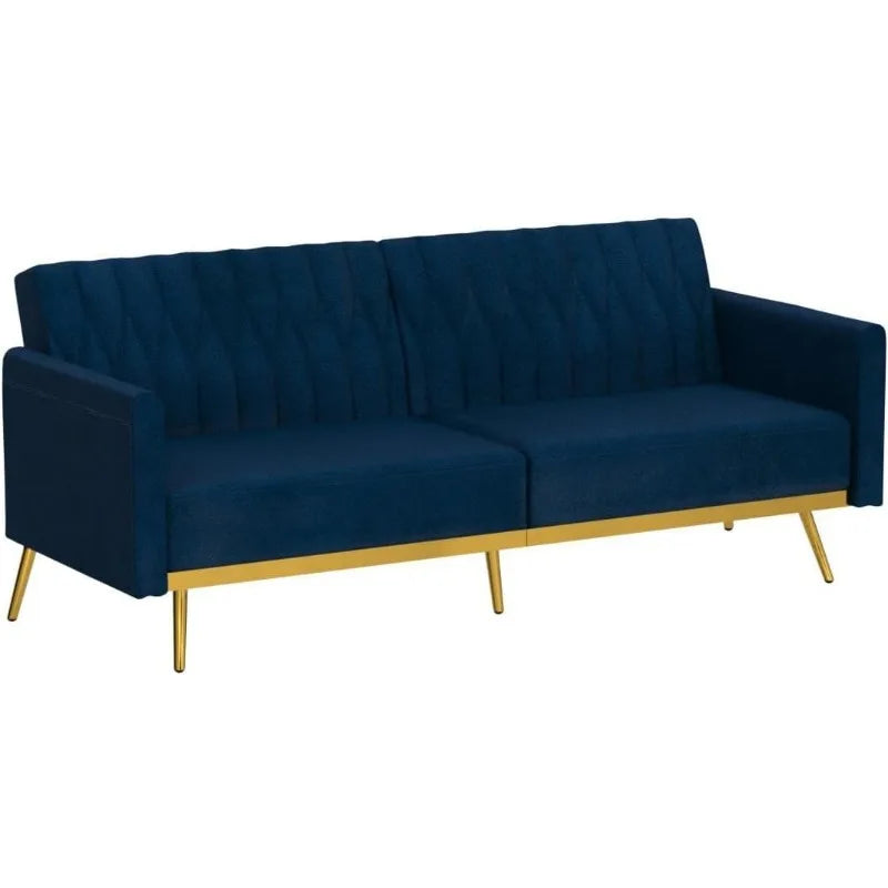 Velvet Convertible Futon Sofa Bed with Golden Metal Legs