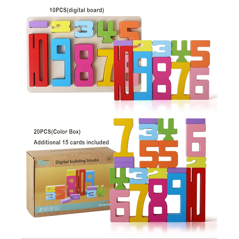 Wooden educational digital blocks, creative puzzles, stacking toys