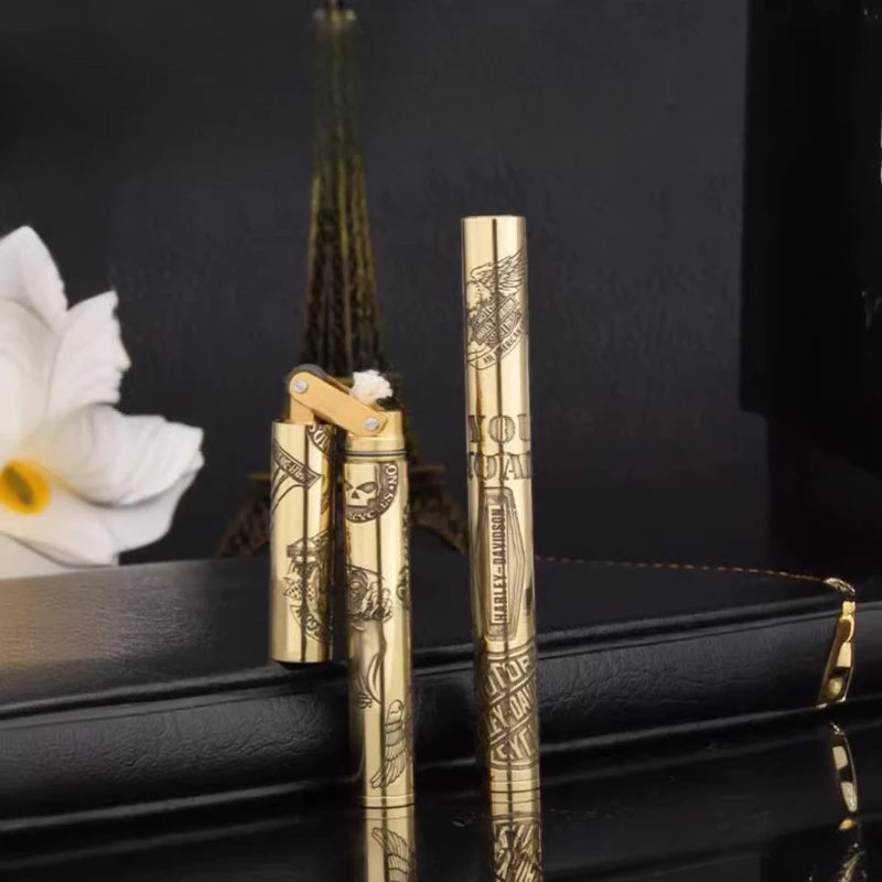 Panlong Stick Cylindrical Carving Surround Brass Portable Creative Kerosene Lighter