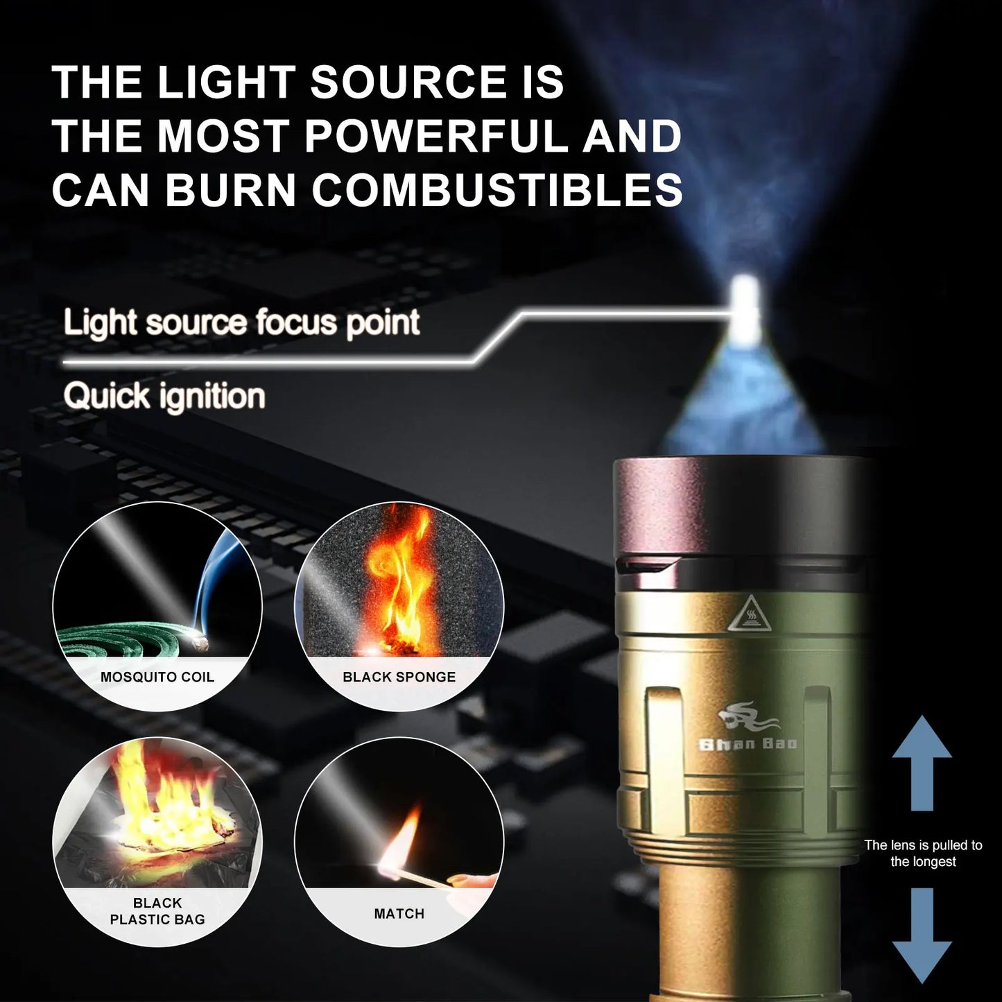 Shan bao 3000LM Outdoor Zoom Waterproof Flashlight