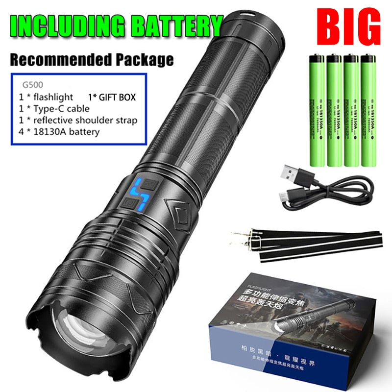 Powerful LED Flashlight Rechargeable Zoomable Torch