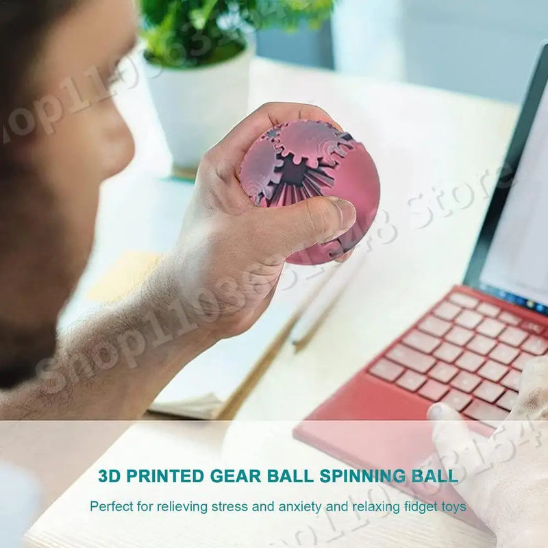 3D Printed Gear Spin Ball Cube Fidget Toy