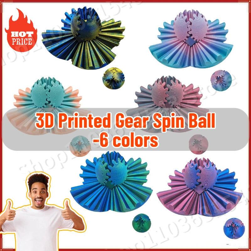 3D Printed Gear Spin Ball Cube Fidget Toy