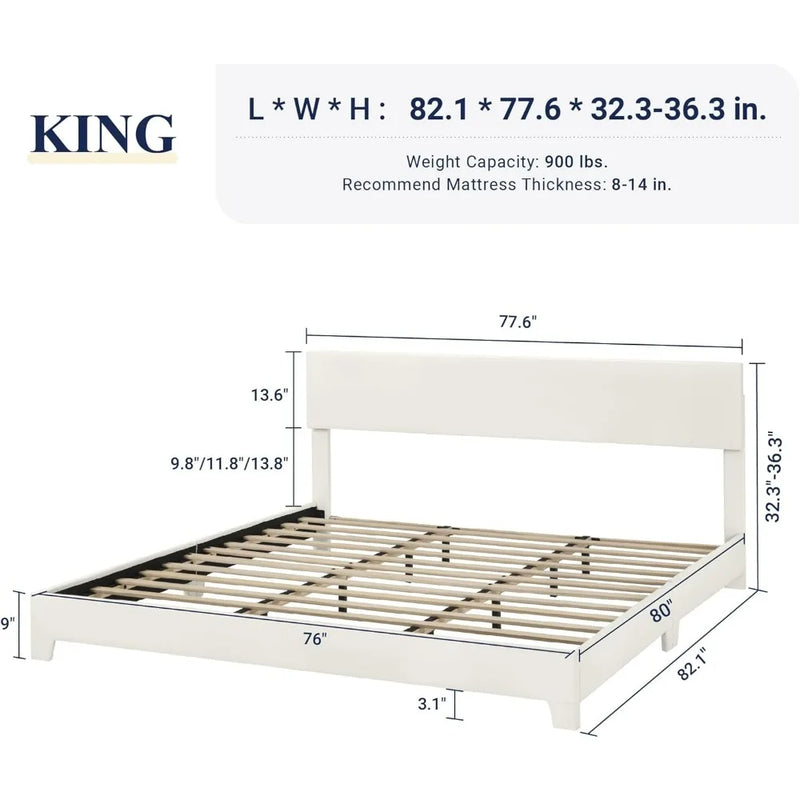 King Size Bed Frame with Adjustable Headboard