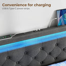Queen Bed Frame with LED Lights and Charging Station, Upholstered Bed with Drawers, Wooden Slats, Noise Free, Easy Assembly