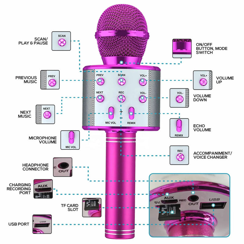 Karaoke Mic Speaker With Adjustable Remix FM Radio for Kids