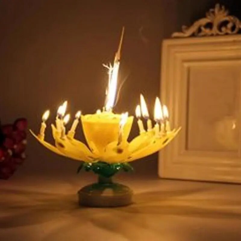 Lotus Candle Creative Rotating Musical Candle